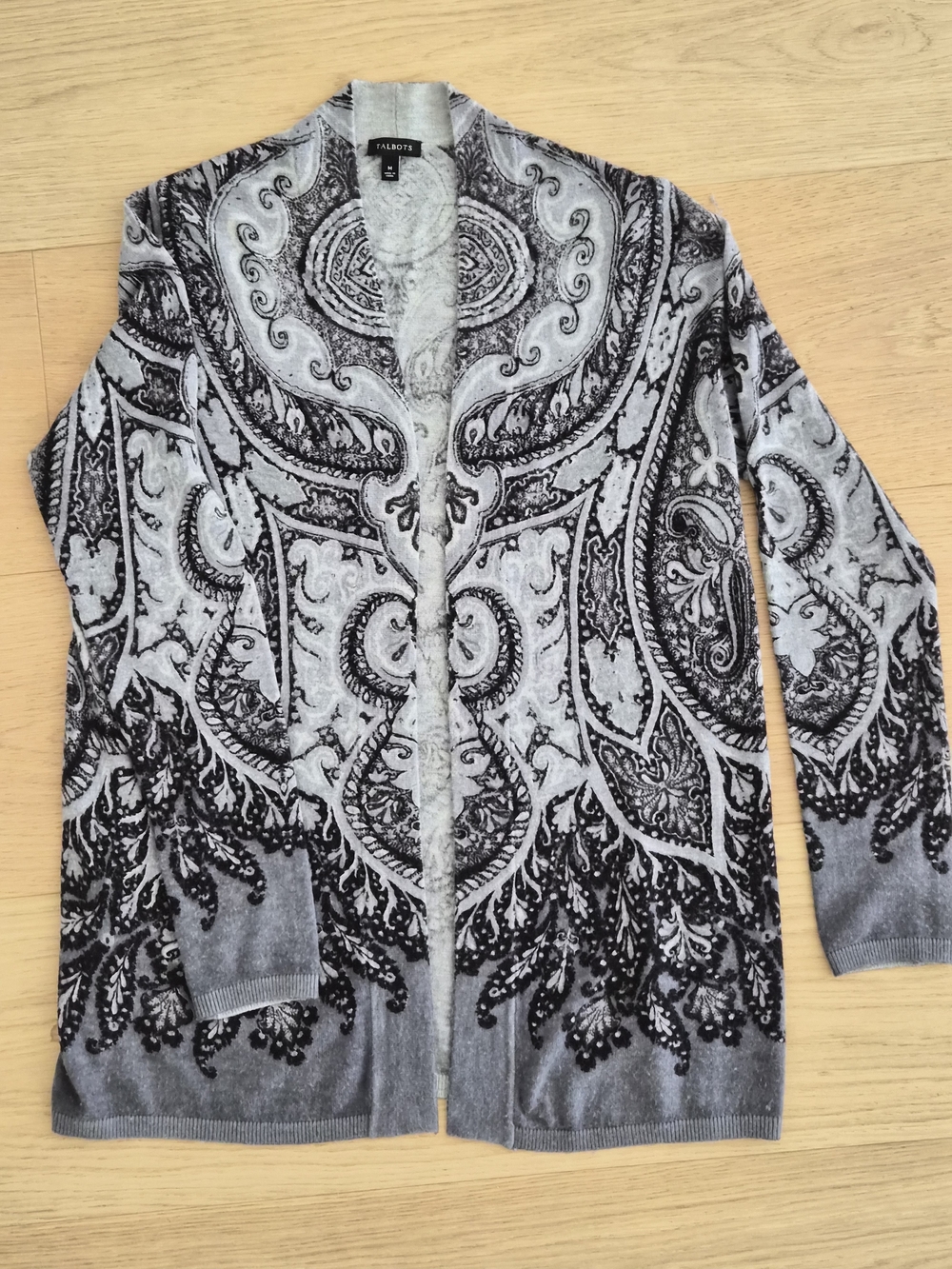 Talbots Gray Paisley Open-Front Women's Sweater